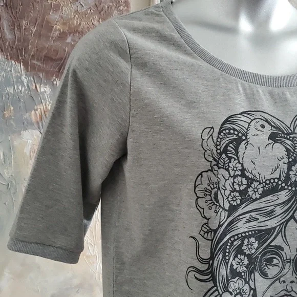 Selected Femme Jeans Grey Light Sweater Short Sleeve Crew Neck Top Women M - Picture 3 of 7